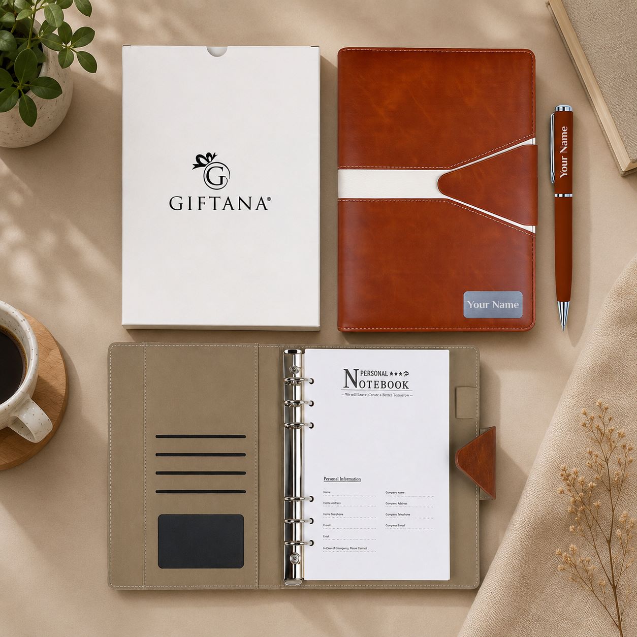 Custom Name Organizer Diary & Pen Gift Set